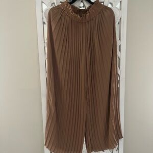 Elegant Brown Wide Leg Pleated Pants
